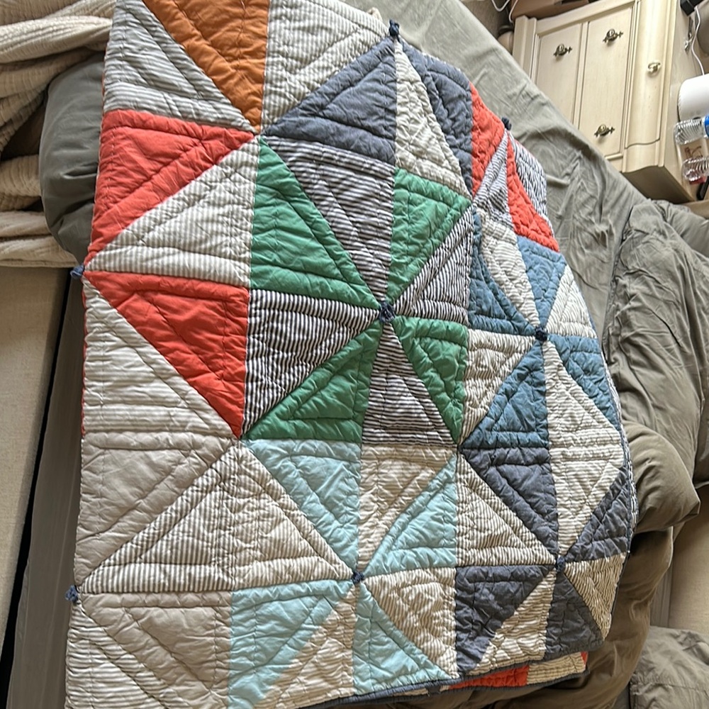 Pottery Barn Kids Geometric Multicolor Quilt and 2 pillowcases
